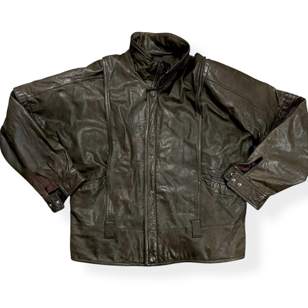 VTG Saxony Collection Leather Bomber Jacket 1980s Brown Men's Size 40 Distressed
